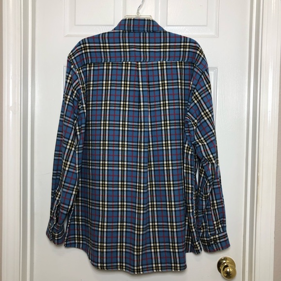 L.L. Bean Soft Cotton brushed Blue Yellow Red Plaid Button Down Shirt L Regular - Picture 9 of 13